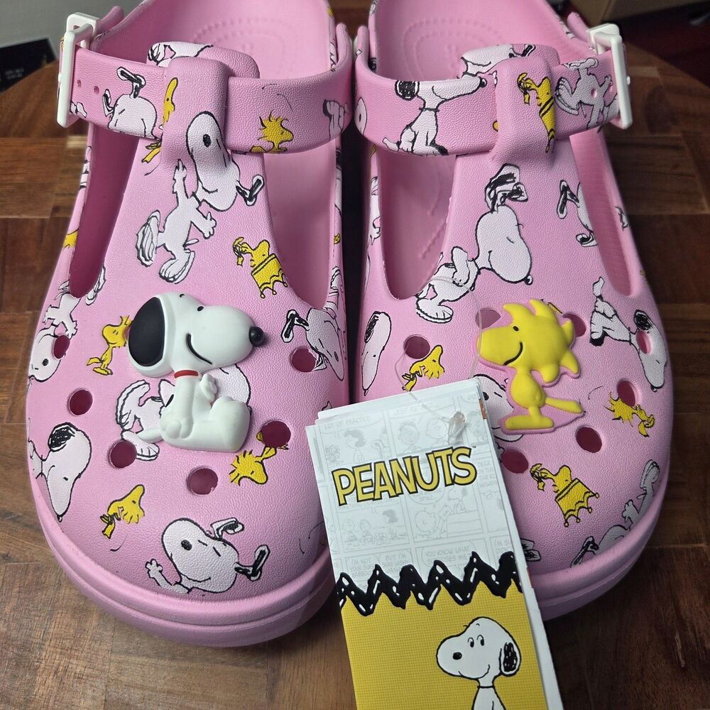 CROCS PEANUTS PINK MARY JANE CLOG Snoopy Woodstock NWT M/7 W/9 - Picture 5 of 8